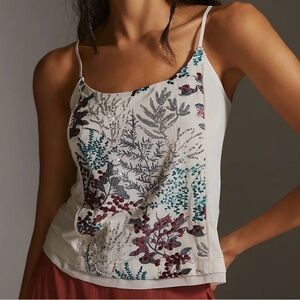 Anthropologie Tiny Nadia Coral Embroidered Tank Sequin Strappy Floral Festive